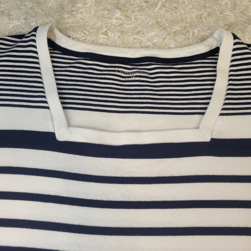 Croft & Barrow Women's Blouse, Stripes, Blue & White, 3X - Picture 2 of 7